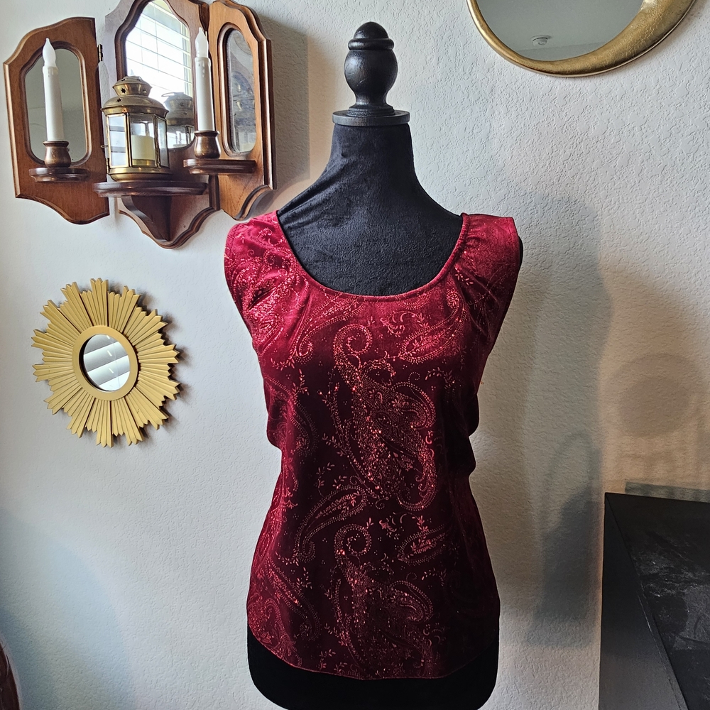 R&K Velvet Paisley Tank Top - Rich Red
